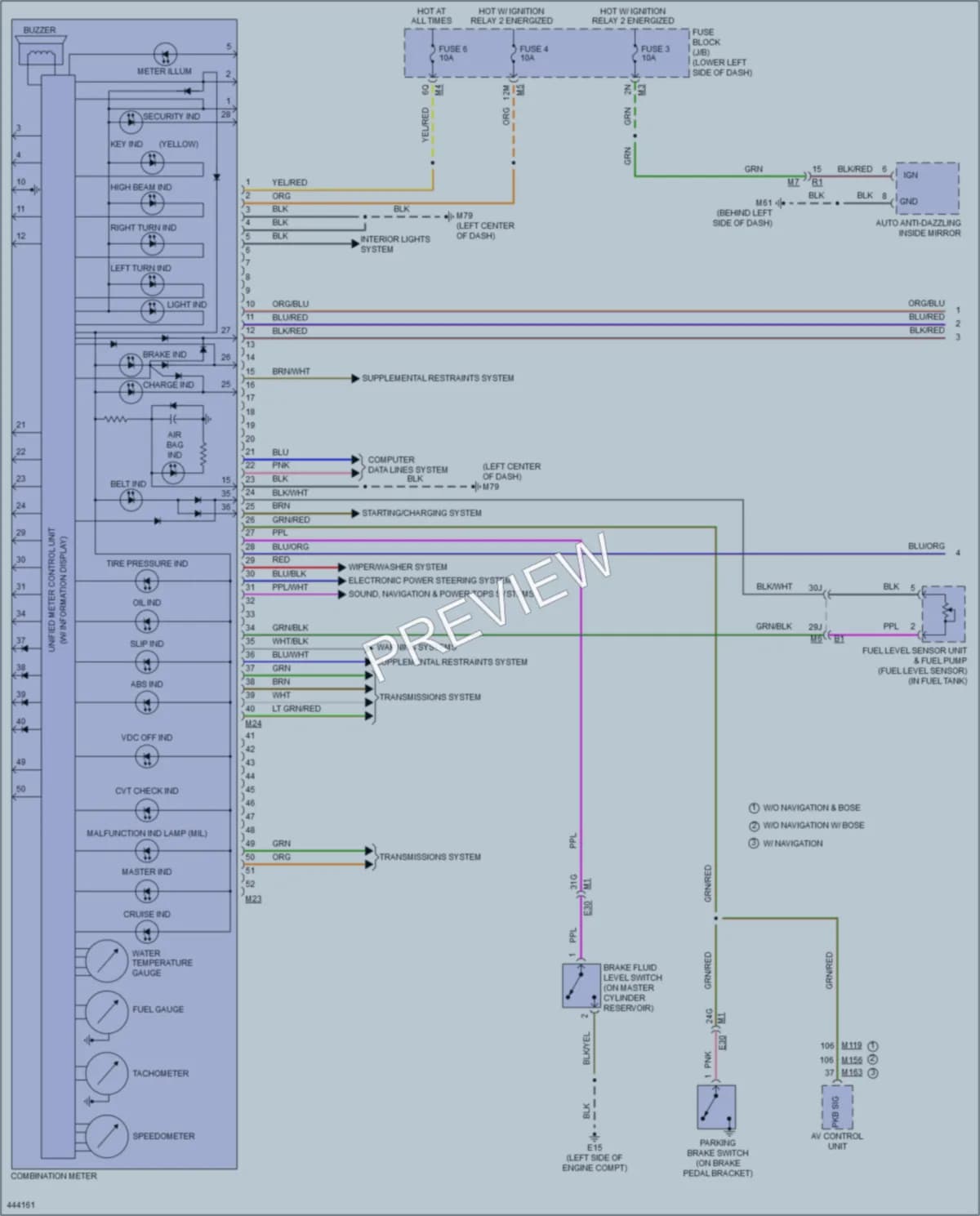 2014 Nissan Maxima Instrument Cluster wiring diagram preview