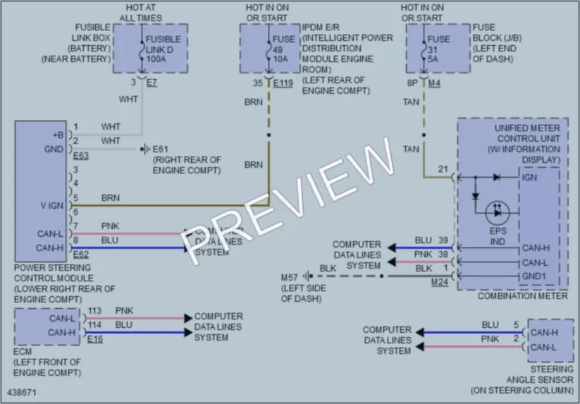 2014 Nissan PathfinderHybrid Electronic Power Steering wiring diagram preview