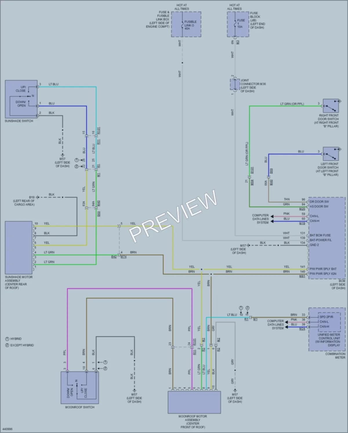 2014 Nissan PathfinderHybrid Power Top Sunroof wiring diagram preview