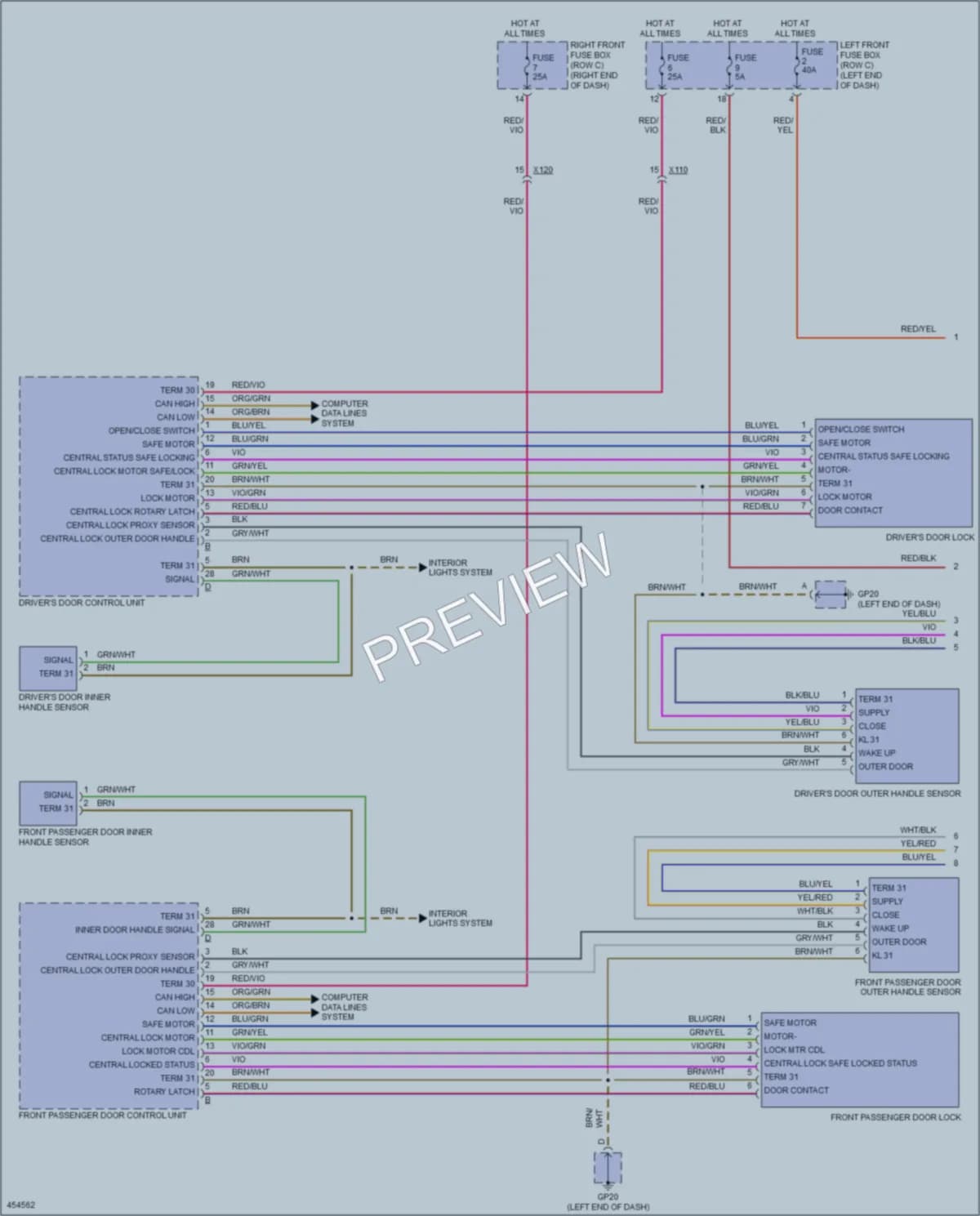 2014 Porsche 911 Power Door Locks wiring diagram preview