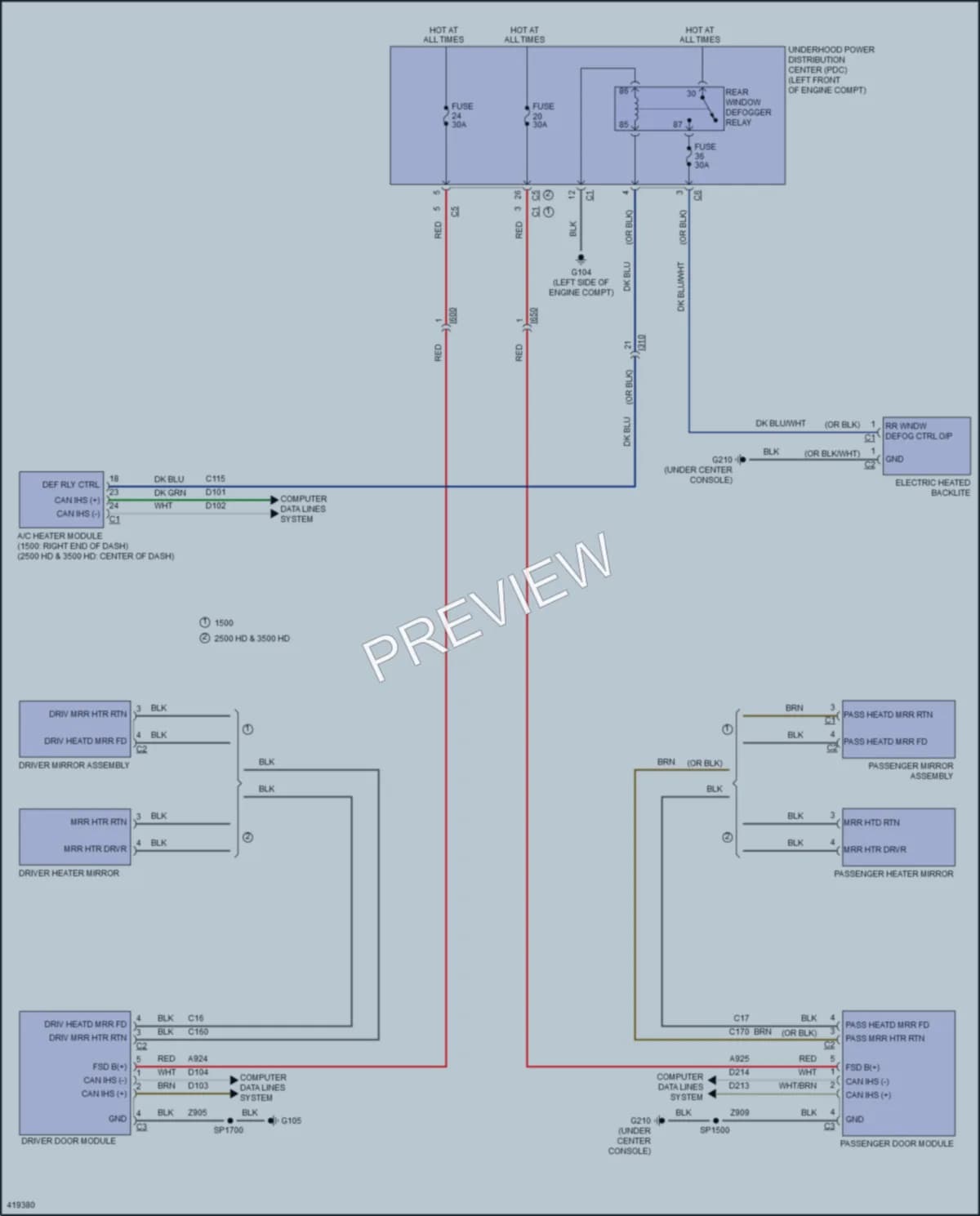 2014 Ram 3500Pickup Defoggers wiring diagram preview