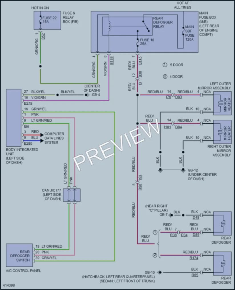 2014 Subaru ImprezaWRX Defoggers wiring diagram preview