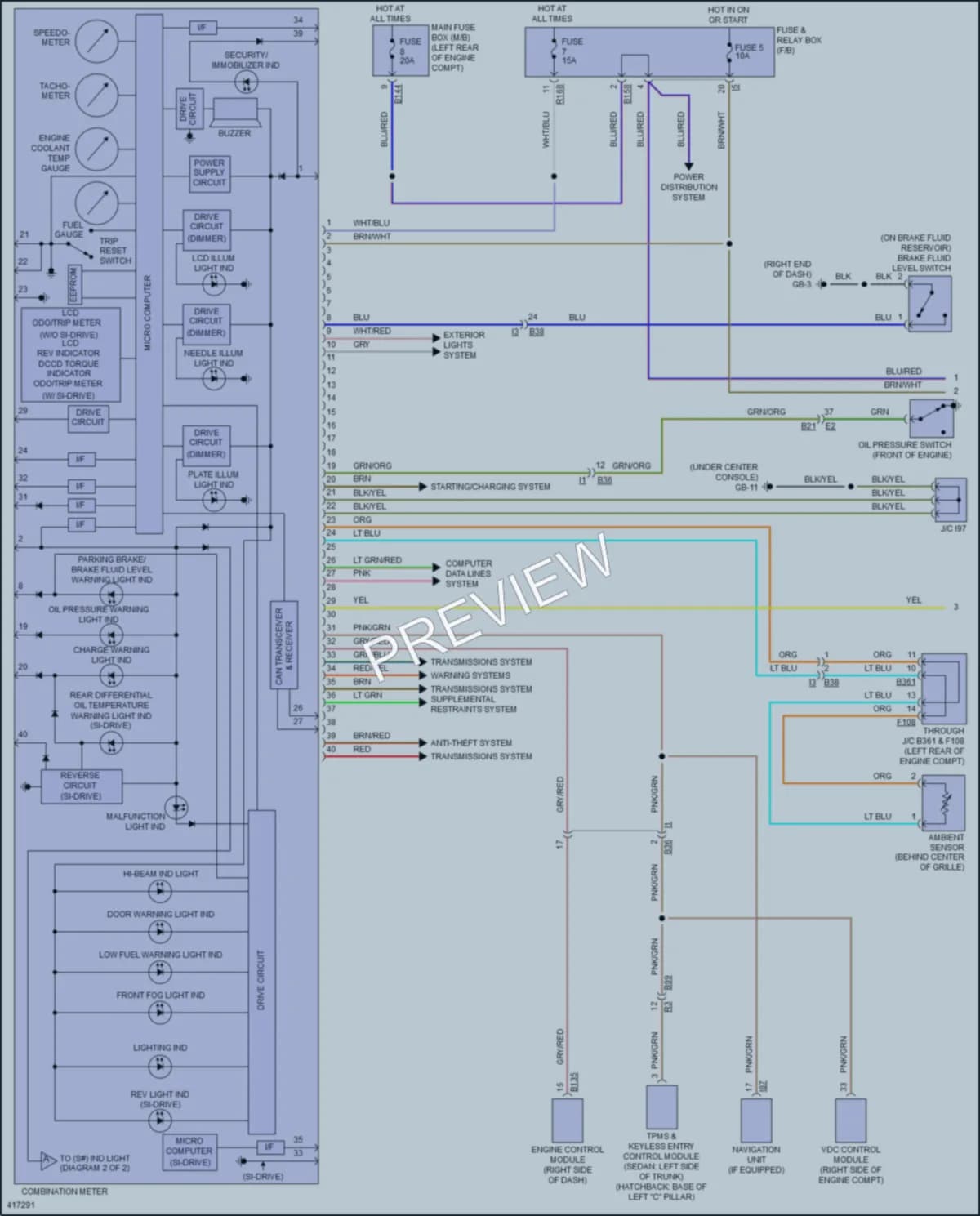 2014 Subaru ImprezaWRX Instrument Cluster wiring diagram preview