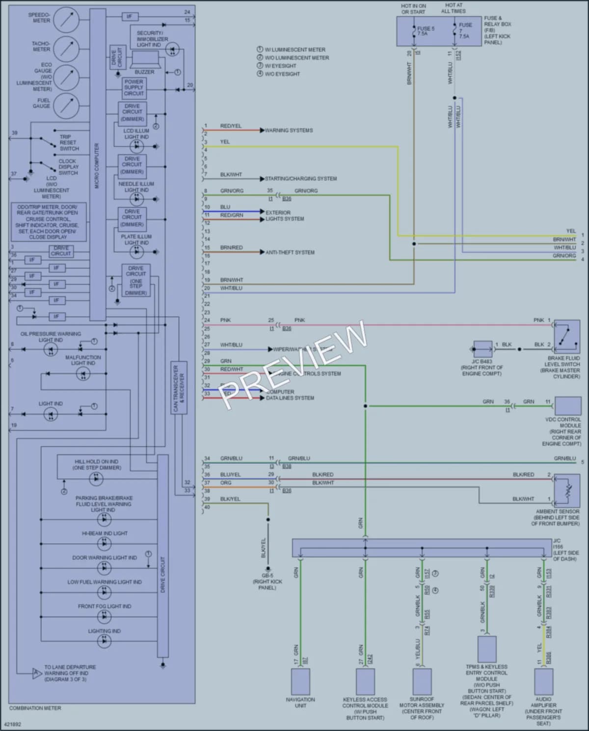 2014 Subaru Outback Instrument Cluster wiring diagram preview
