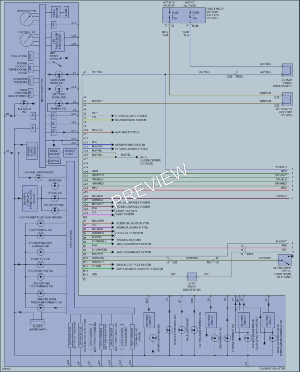 2014 Subaru Tribeca Instrument Cluster wiring diagram preview