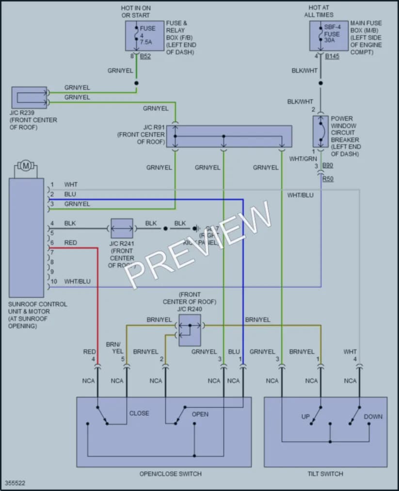 2014 Subaru Tribeca Power Top Sunroof wiring diagram preview