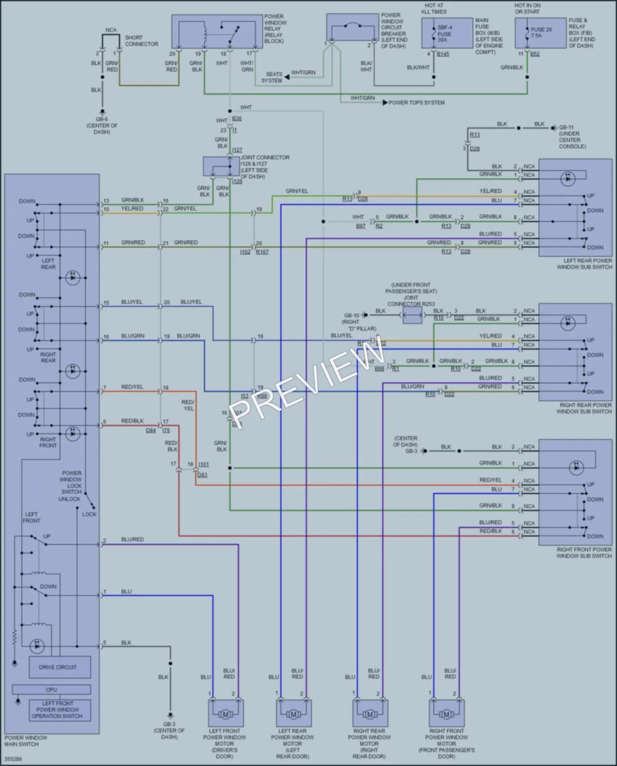2014 Subaru Tribeca Power Windows wiring diagram preview
