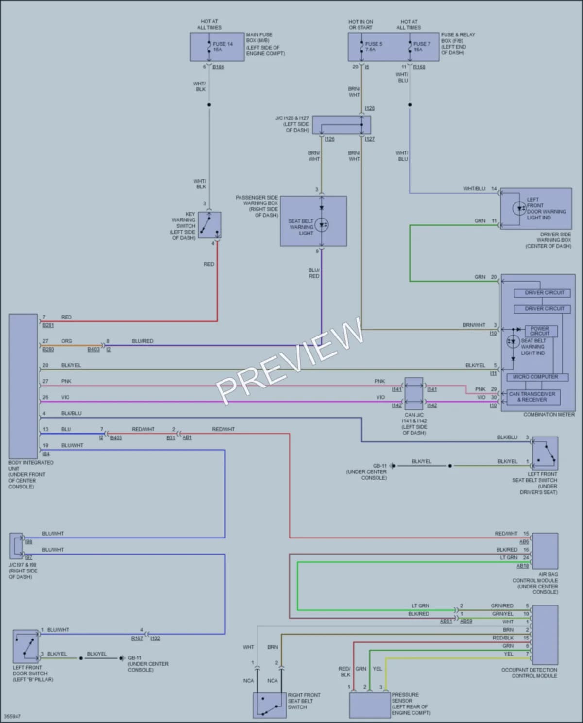 2014 Subaru Tribeca Warning Systems wiring diagram preview
