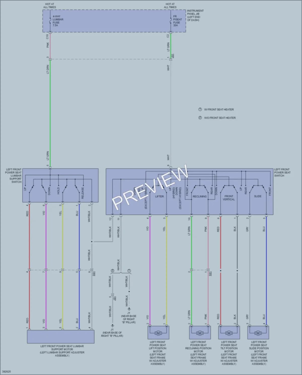 2014 Toyota Avalon Power Seats wiring diagram preview