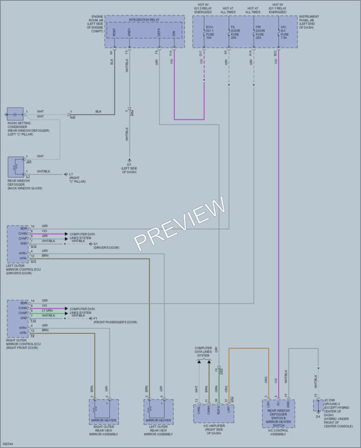 2014 Toyota AvalonHybrid Defoggers wiring diagram preview
