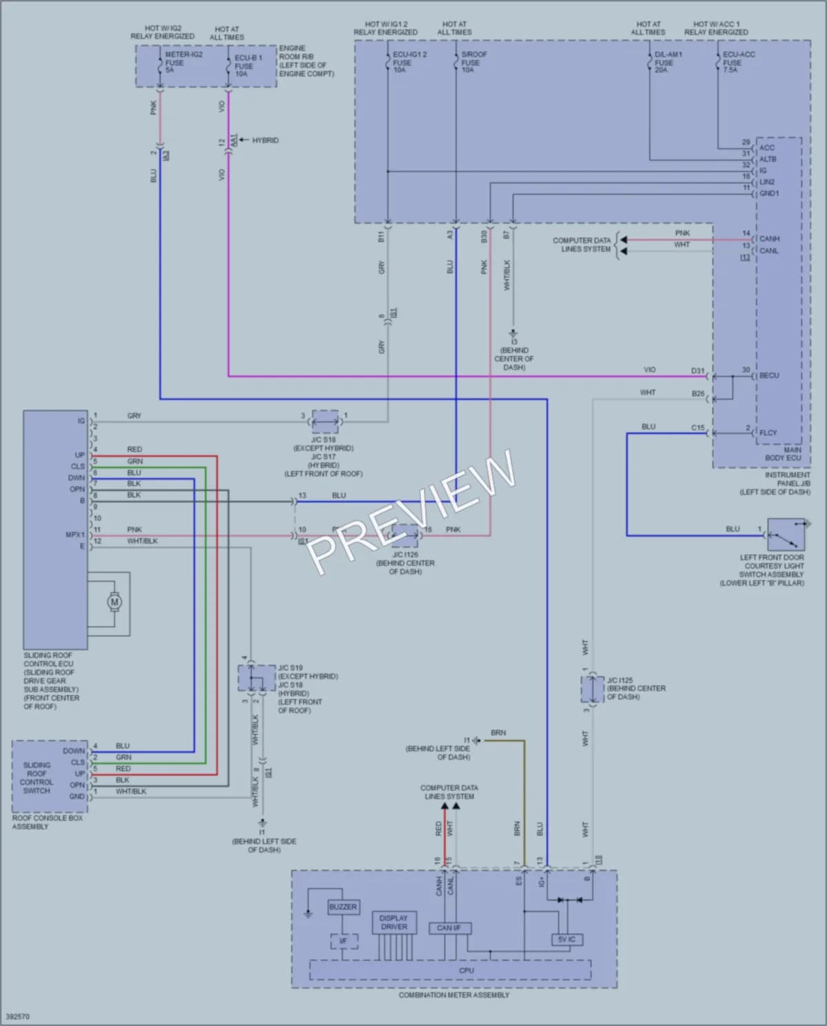 2014 Toyota Camry Power Top Sunroof wiring diagram preview