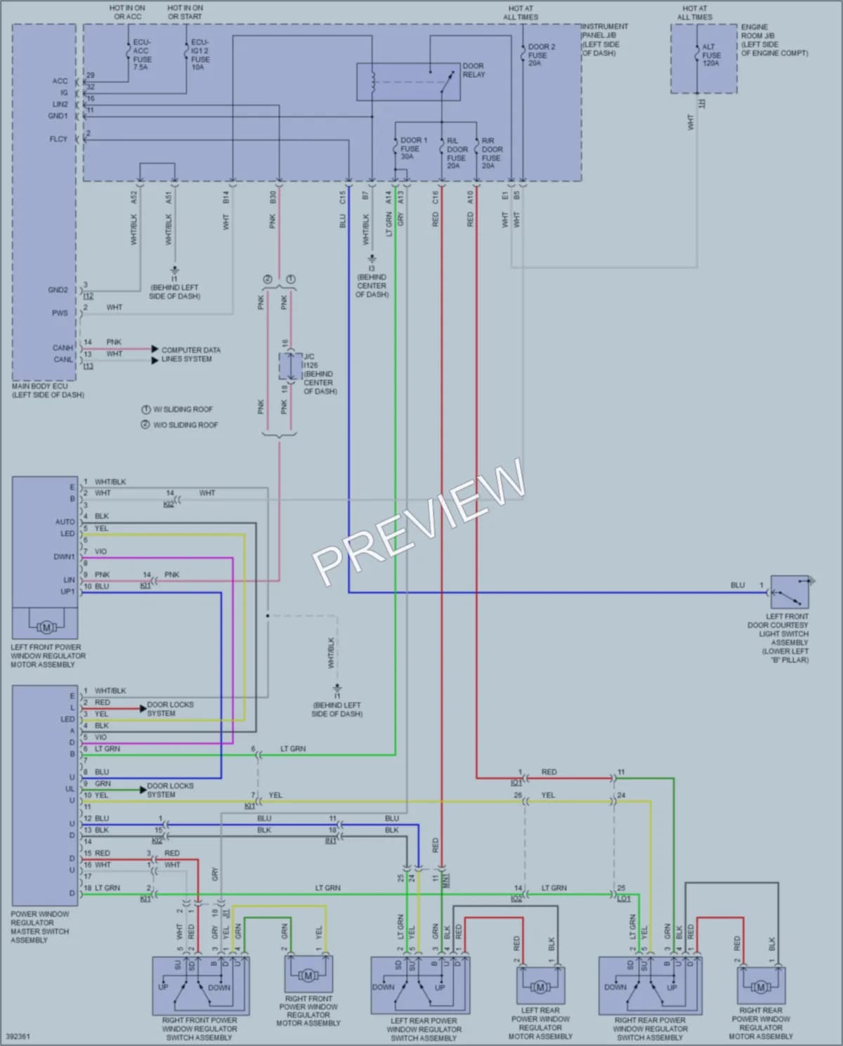 2014 Toyota Camry Power Windows wiring diagram preview
