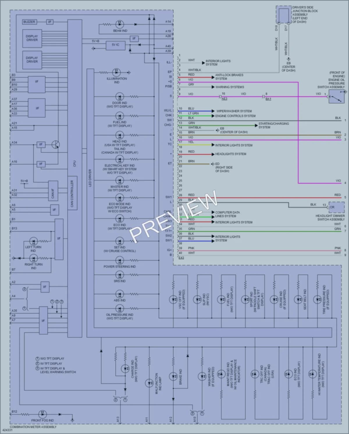 2014 Toyota Corolla Instrument Cluster wiring diagram preview