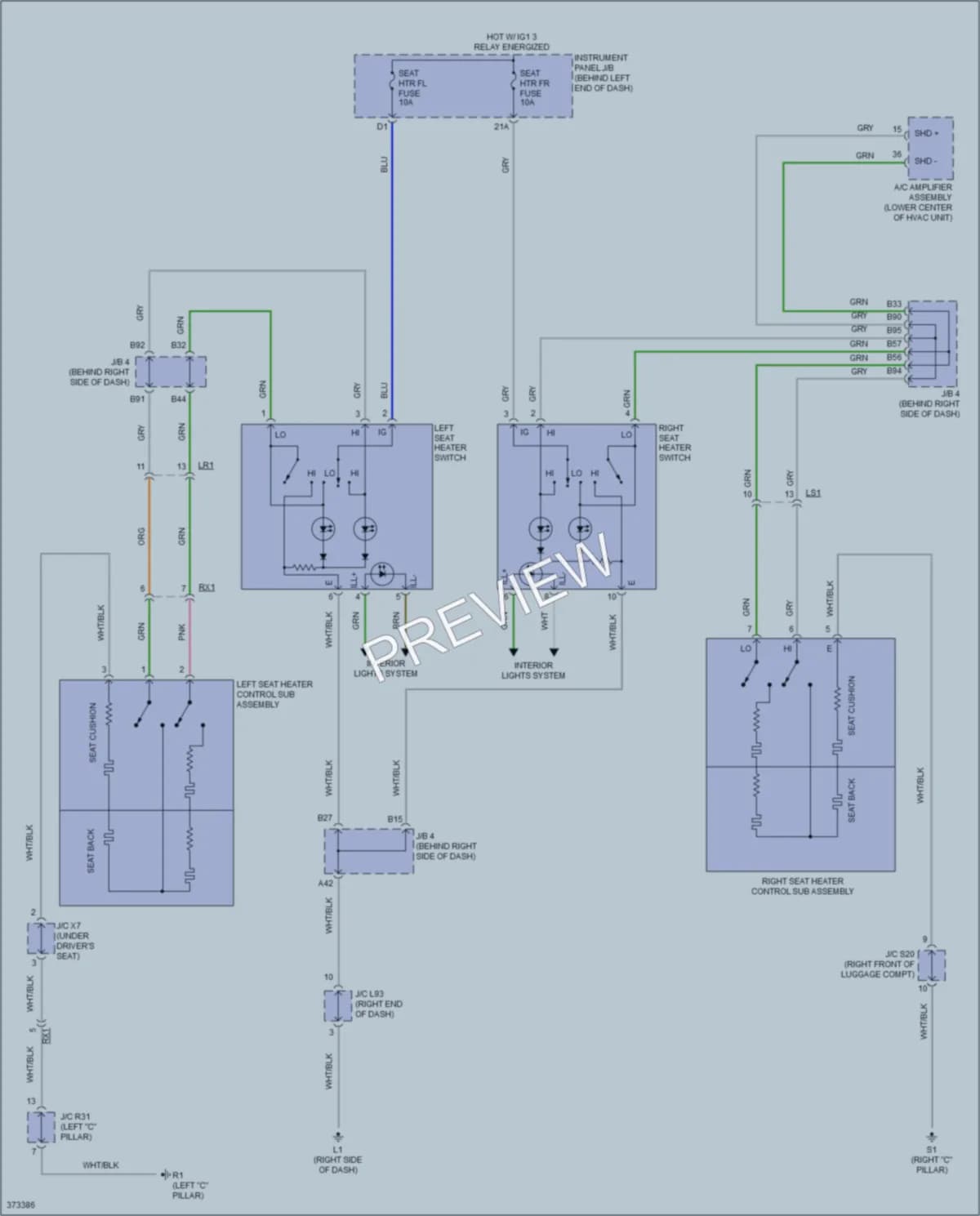 2014 Toyota Plug In Power Seats wiring diagram preview with protected circuit layout