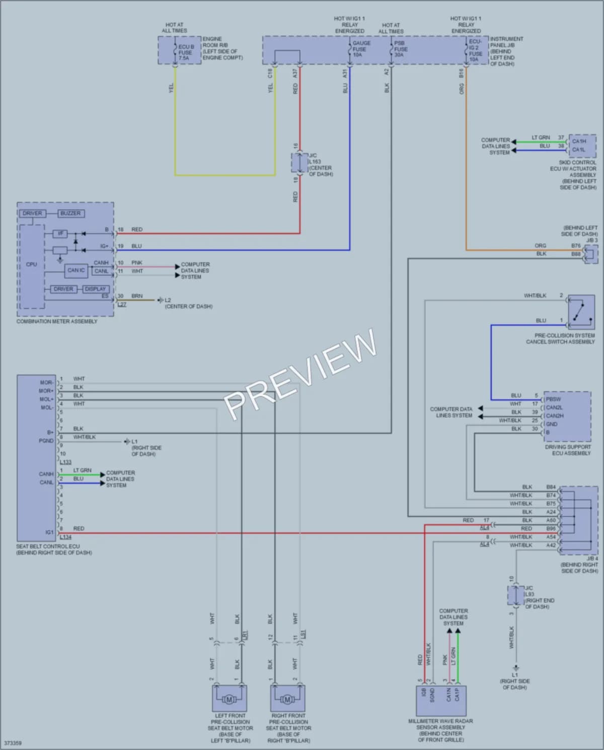 2014 Toyota Plug In Supplemental Restraints wiring diagram preview with protected circuit layout