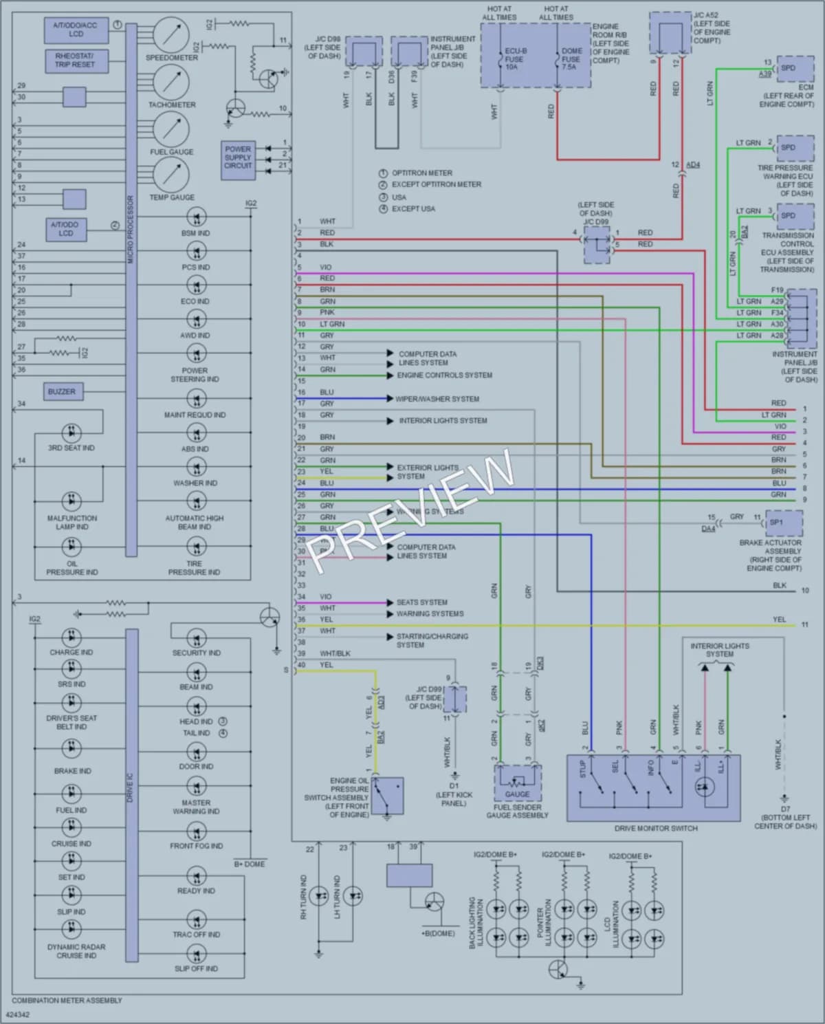 2014 Toyota Sienna Instrument Cluster wiring diagram preview