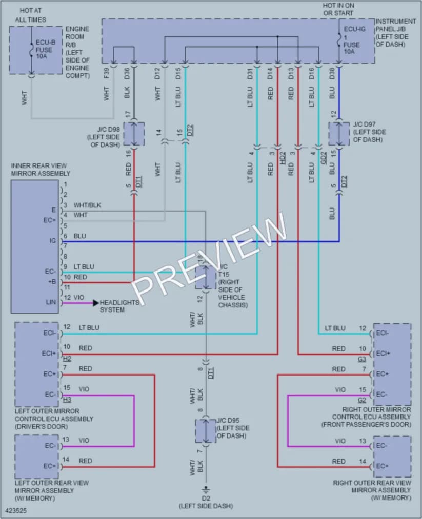 2014 Toyota Sienna Power Mirrors wiring diagram preview