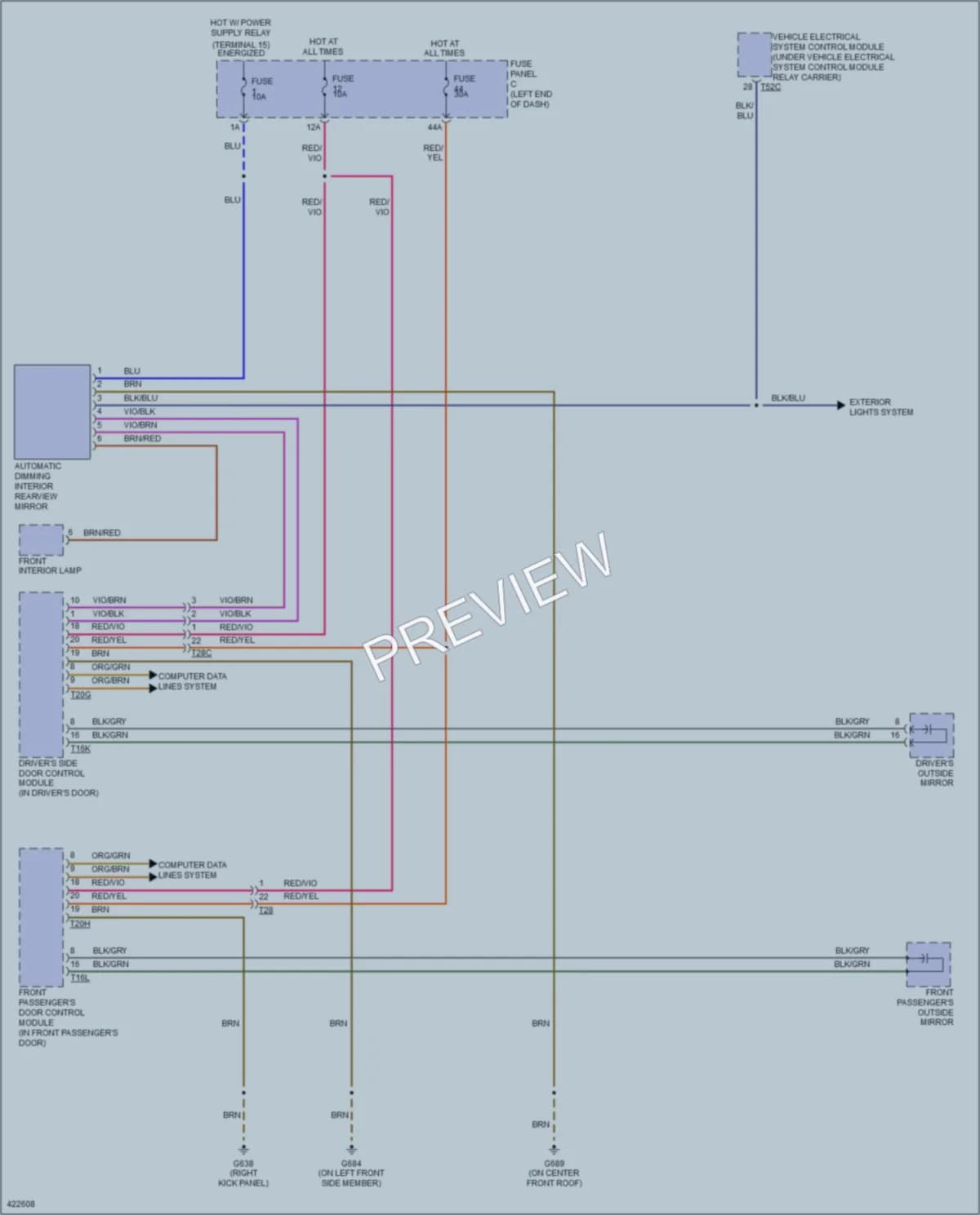 2014 Volkswagen CC Power Mirrors wiring diagram preview