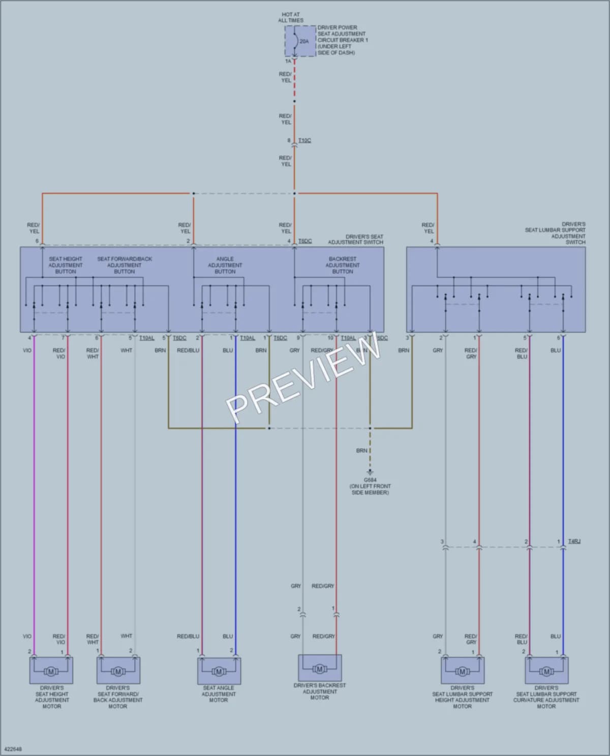 2014 Volkswagen CC Power Seats wiring diagram preview