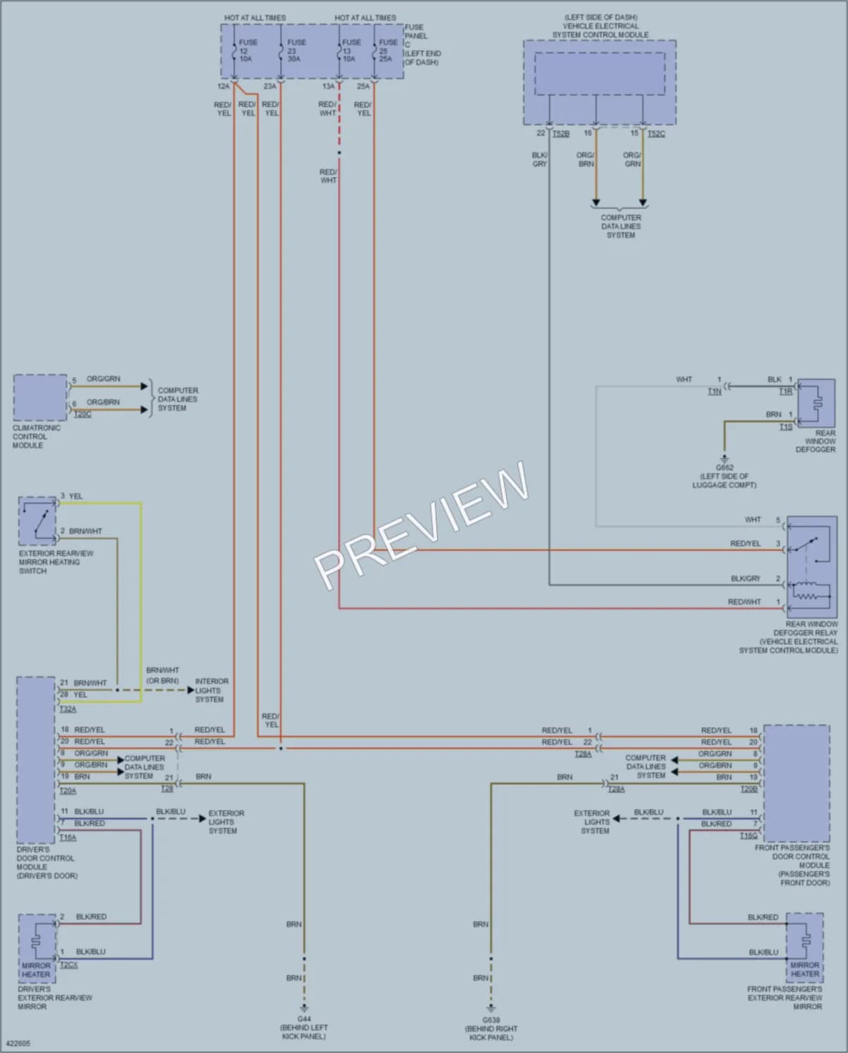 2014 Volkswagen Eos Defoggers wiring diagram preview
