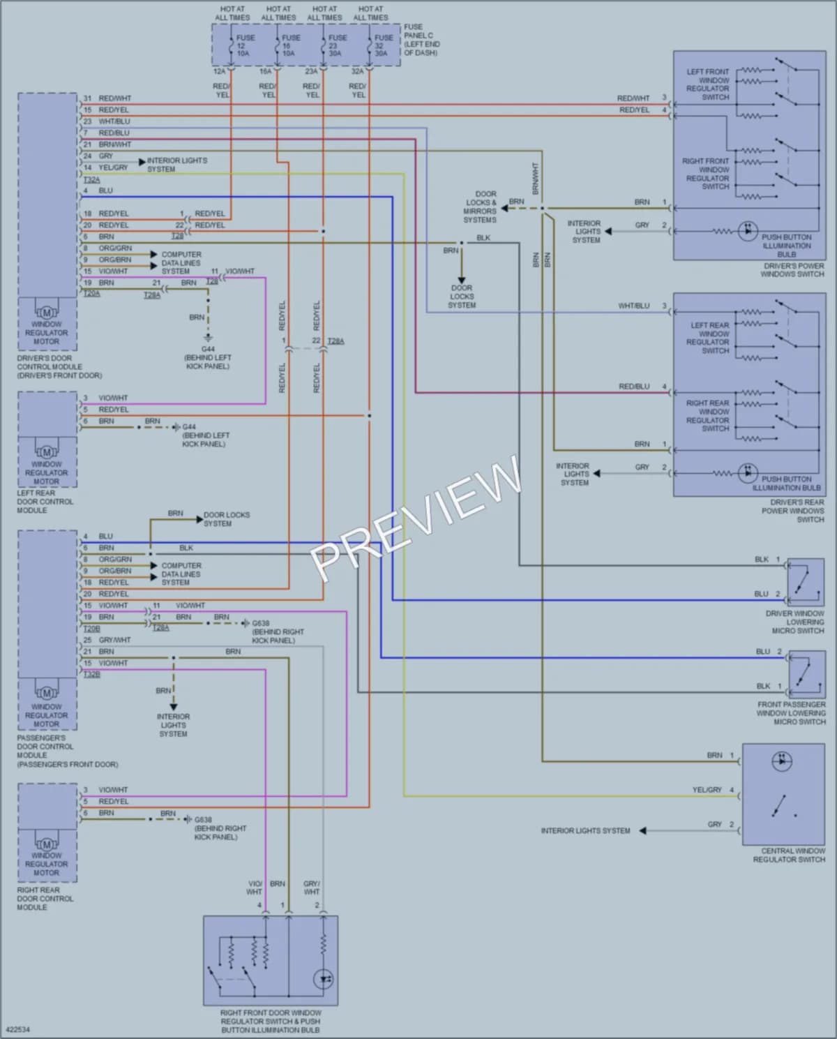 2014 Volkswagen Eos Power Windows wiring diagram preview