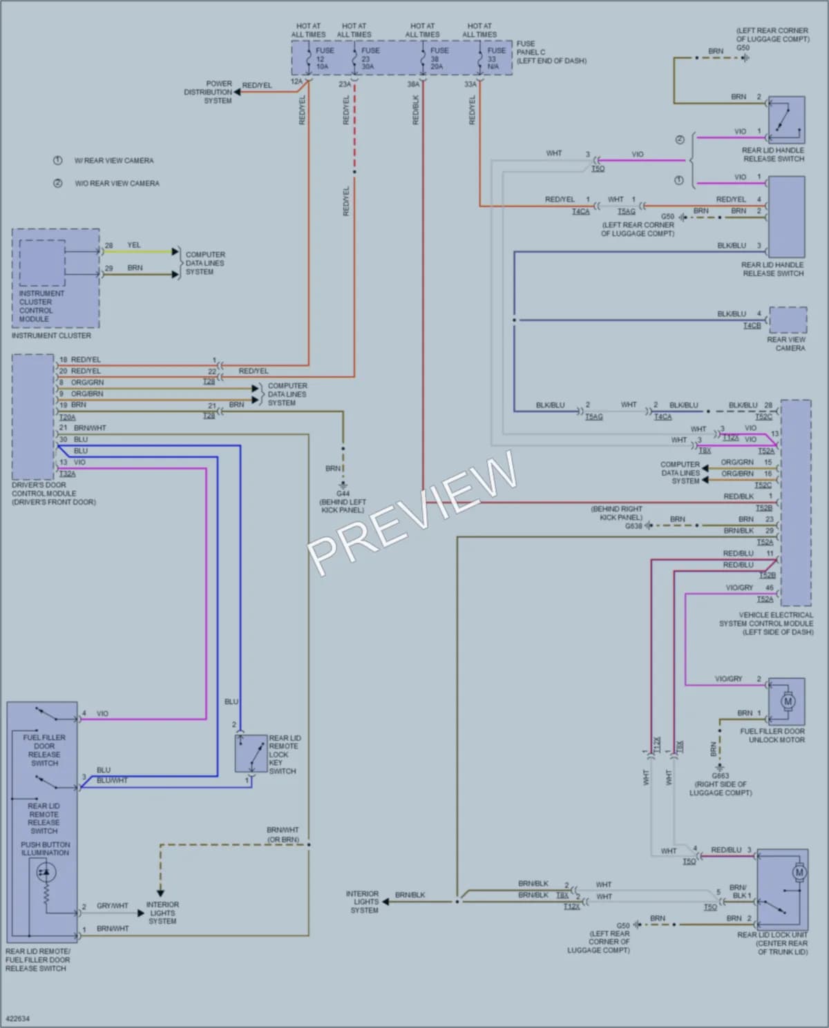 2014 Volkswagen Eos Trunk Tailgate Fuel Door wiring diagram preview