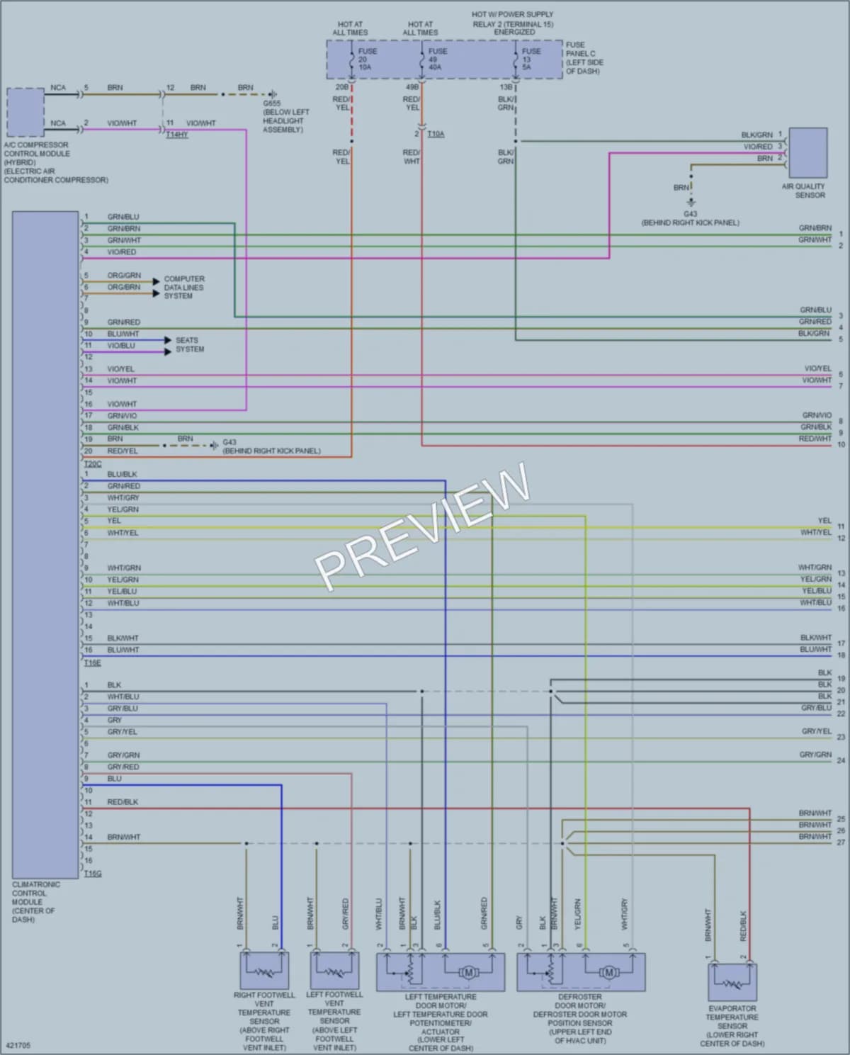 2014 Volkswagen 4D Sedan Air Conditioning wiring diagram preview with protected circuit layout