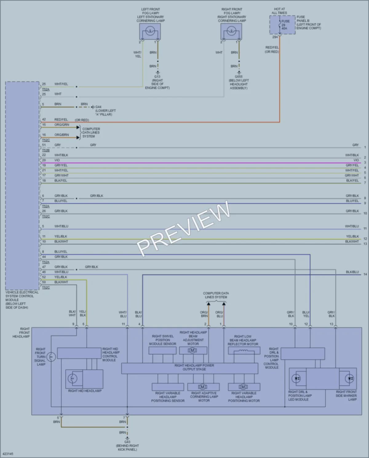 2014 Volkswagen 4D Sedan Headlights wiring diagram preview with protected circuit layout
