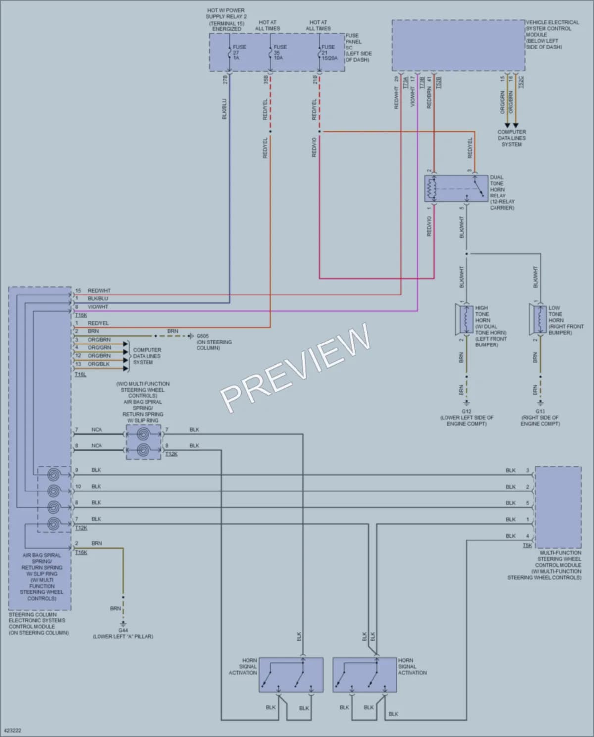 2014 Volkswagen 4D Sedan Horn wiring diagram preview with protected circuit layout