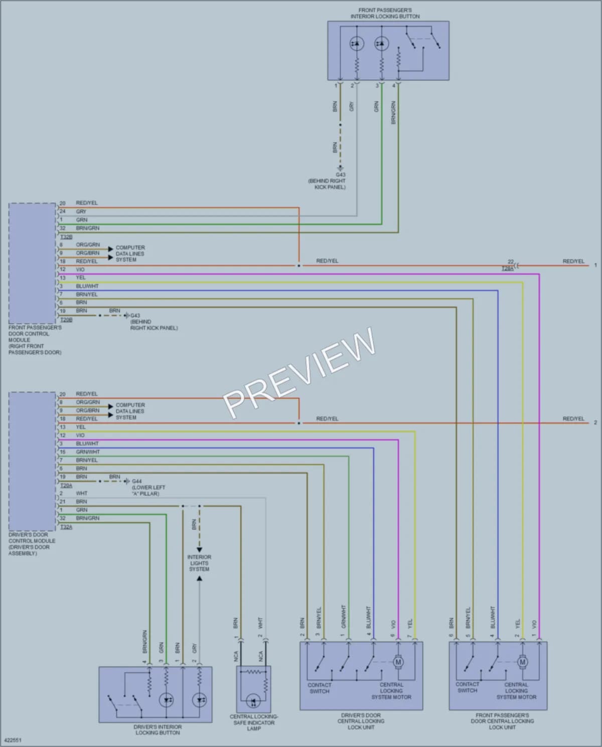 2014 Volkswagen 4D Sedan Power Door Locks wiring diagram preview with protected circuit layout