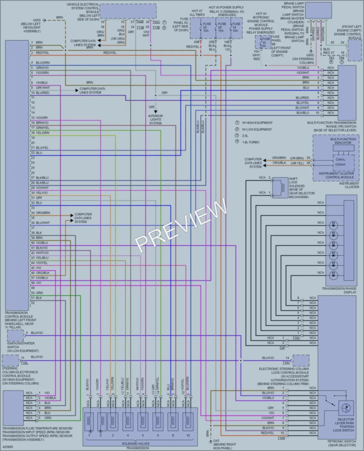 2014 Volkswagen 4D Sedan Transmission wiring diagram preview with protected circuit layout