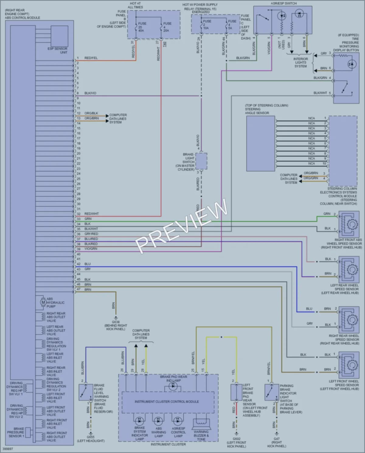 2014 Volkswagen 4D Wagon Anti Lock Brakes wiring diagram preview with protected circuit layout