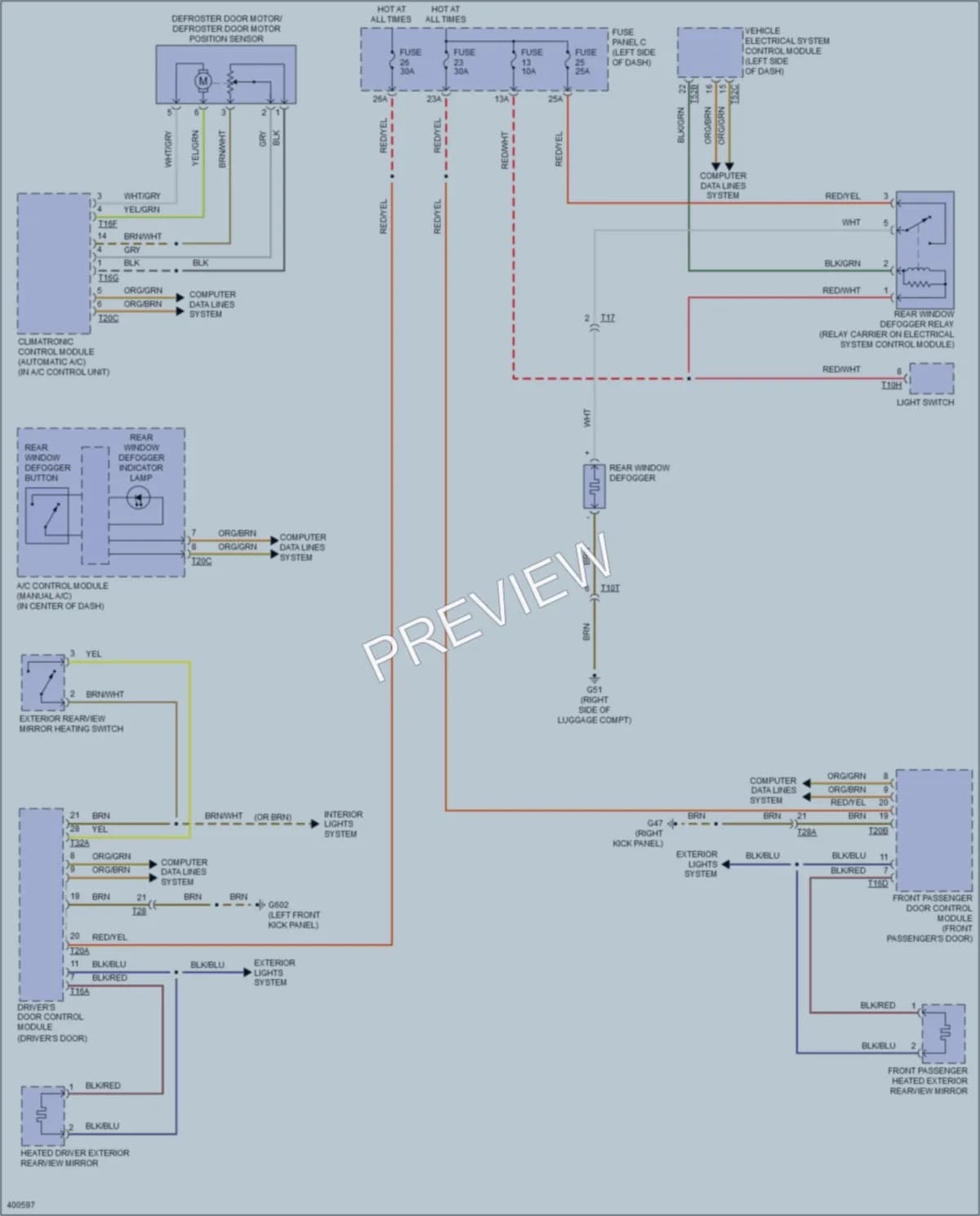 2014 Volkswagen 4D Wagon Defoggers wiring diagram preview with protected circuit layout