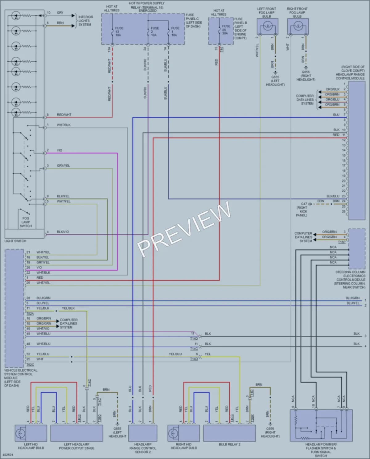 2014 Volkswagen 4D Wagon Headlights wiring diagram preview with protected circuit layout