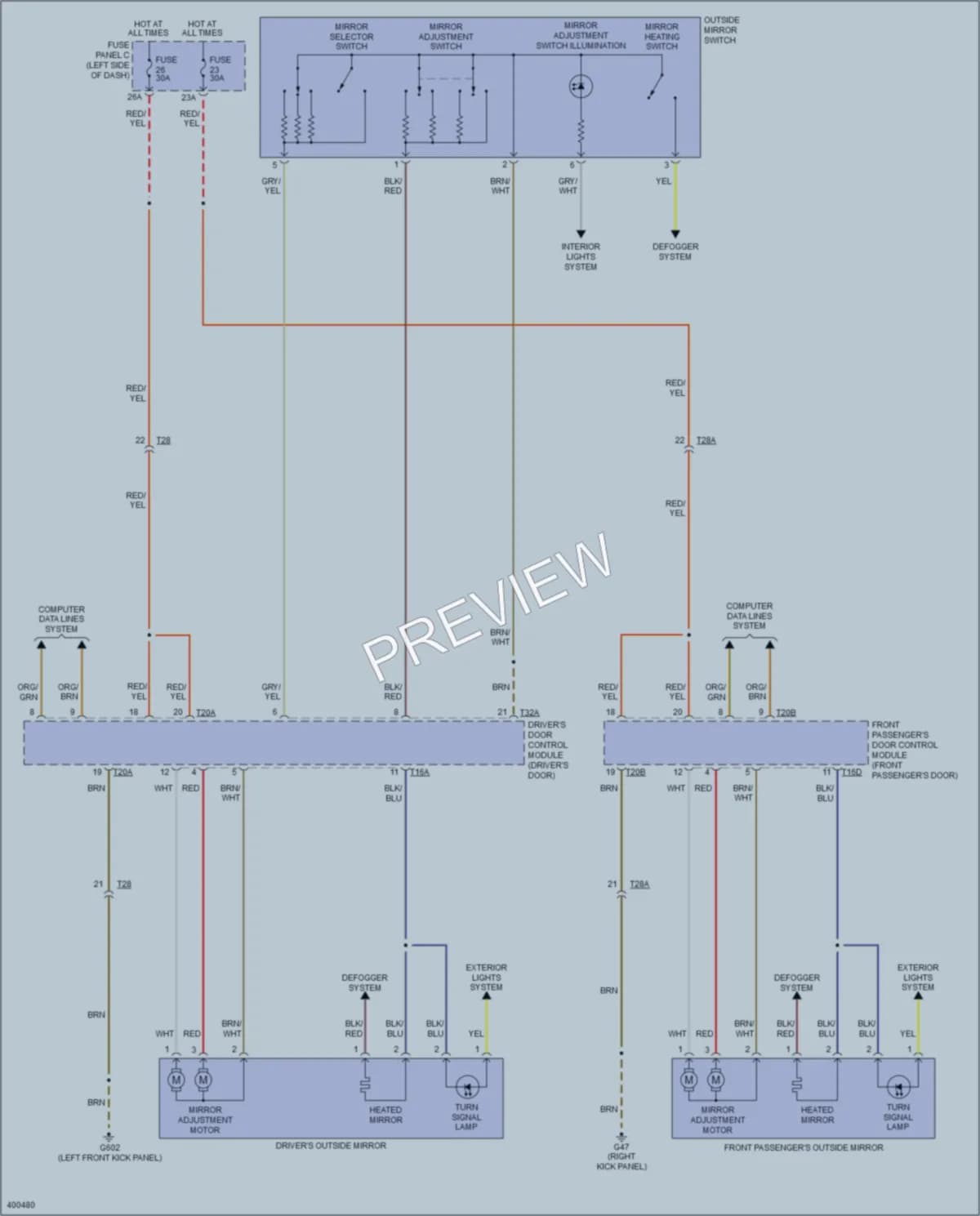 2014 Volkswagen 4D Wagon Power Mirrors wiring diagram preview with protected circuit layout