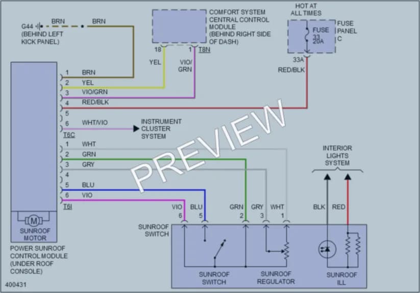 2014 Volkswagen GTI Power Top Sunroof wiring diagram preview