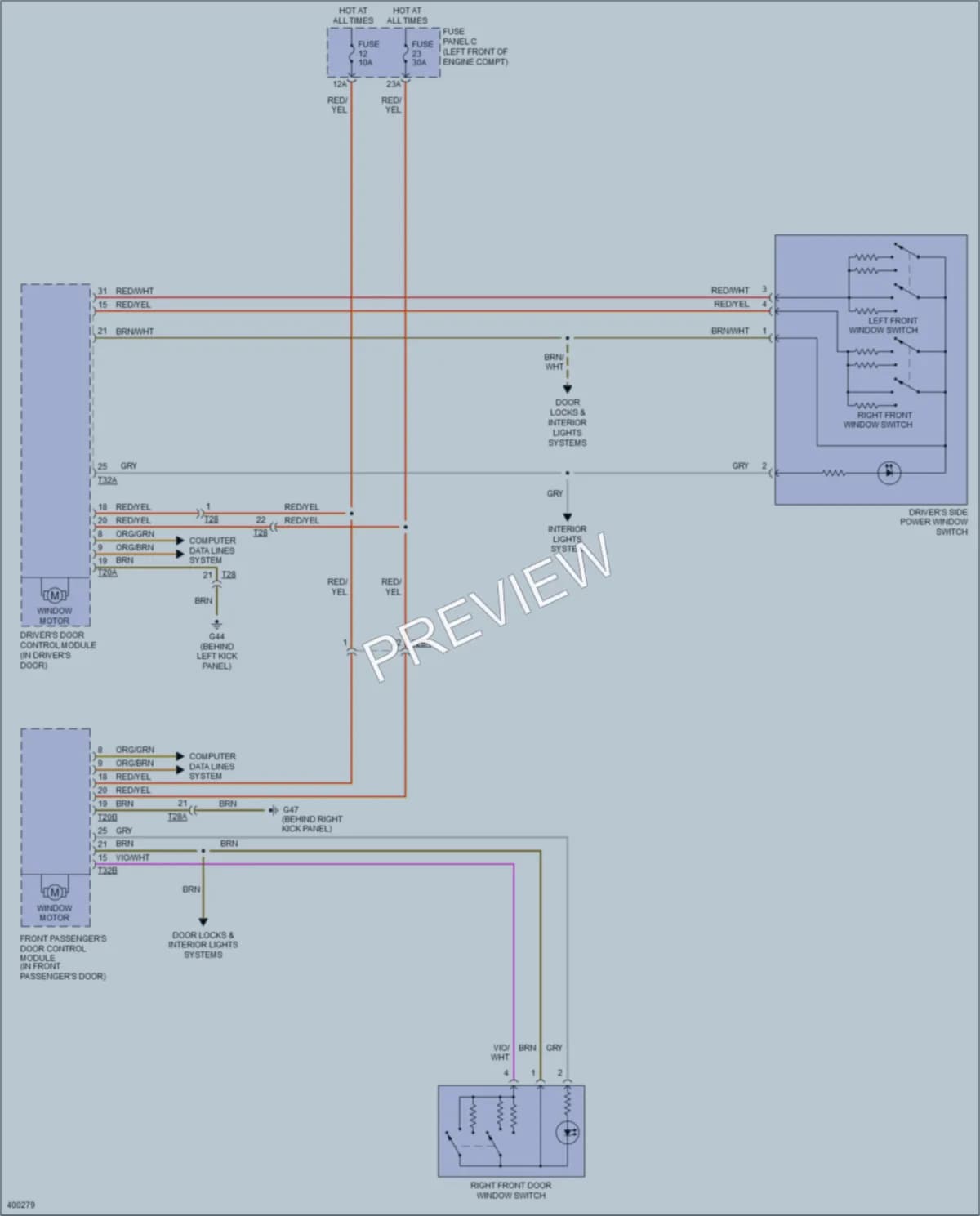 2014 Volkswagen GTI Power Windows wiring diagram preview