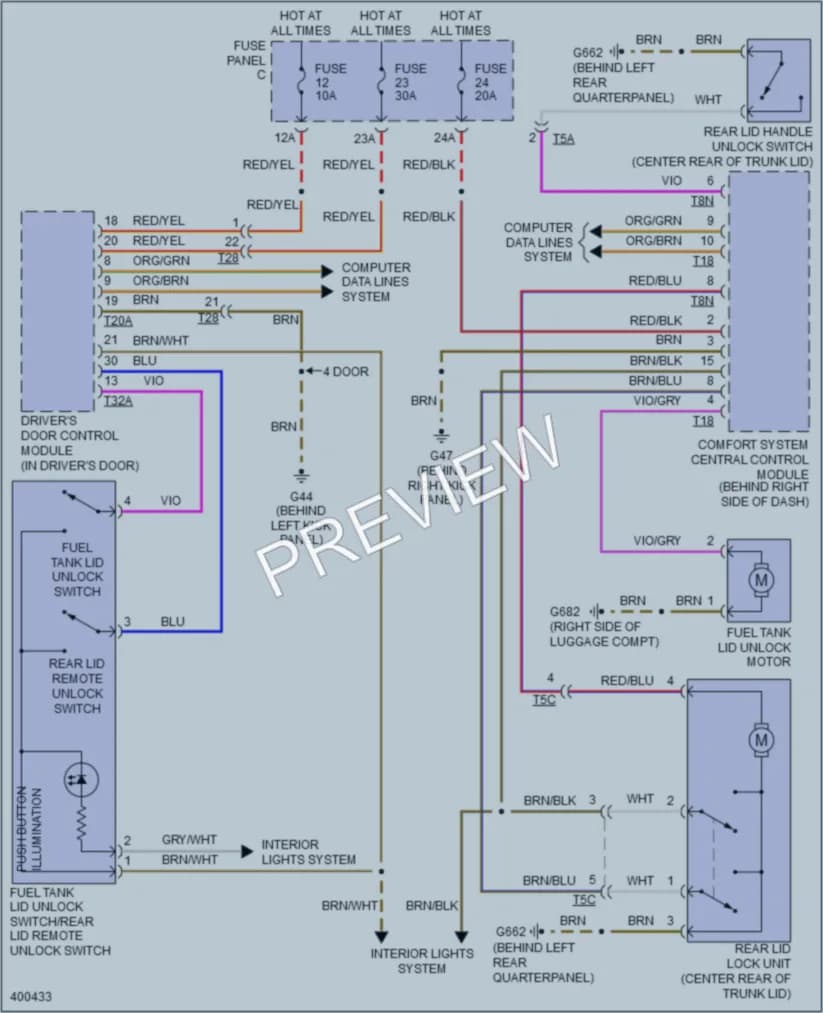 2014 Volkswagen GTI Trunk Tailgate Fuel Door wiring diagram preview