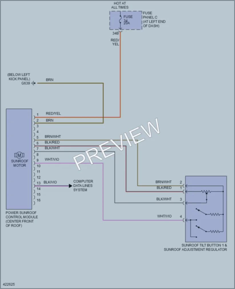 2014 Volkswagen Passat Power Top Sunroof wiring diagram preview
