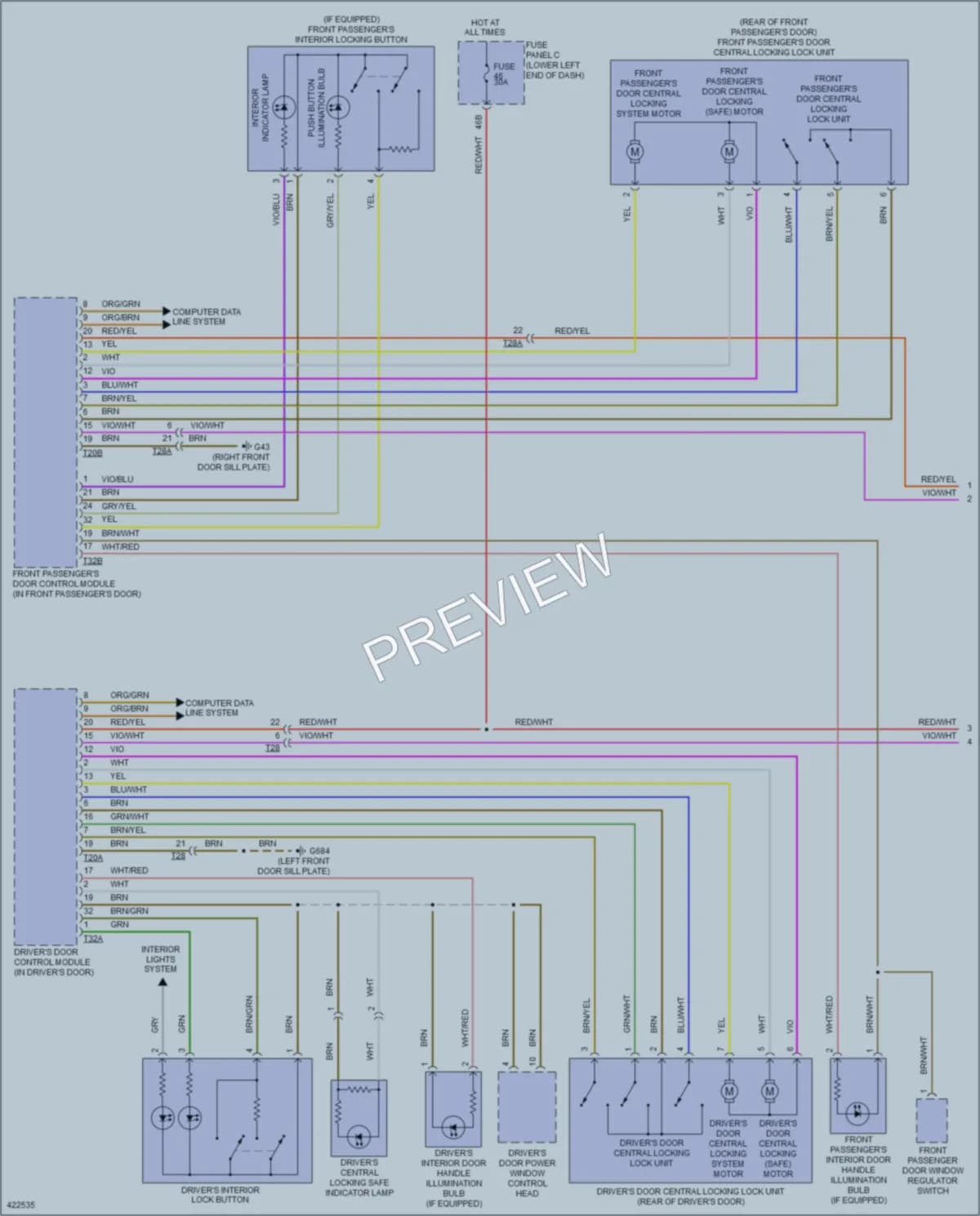 2014 Volkswagen Tiguan Power Door Locks wiring diagram preview