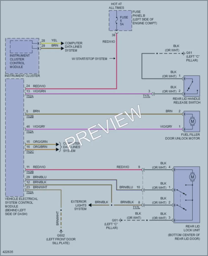 2014 Volkswagen Tiguan Trunk Tailgate Fuel Door wiring diagram preview