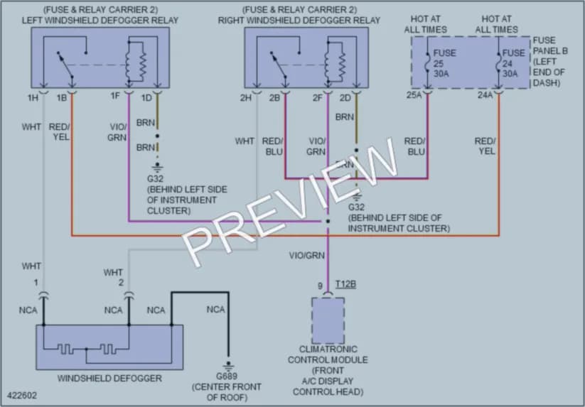 2014 Volkswagen Touareg Defoggers wiring diagram preview