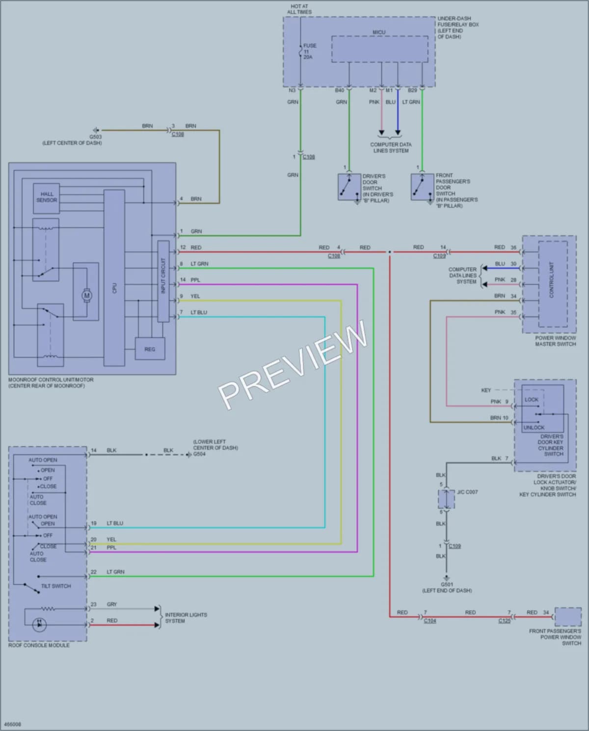 2015 Acura ILXHybrid Power Top Sunroof wiring diagram preview
