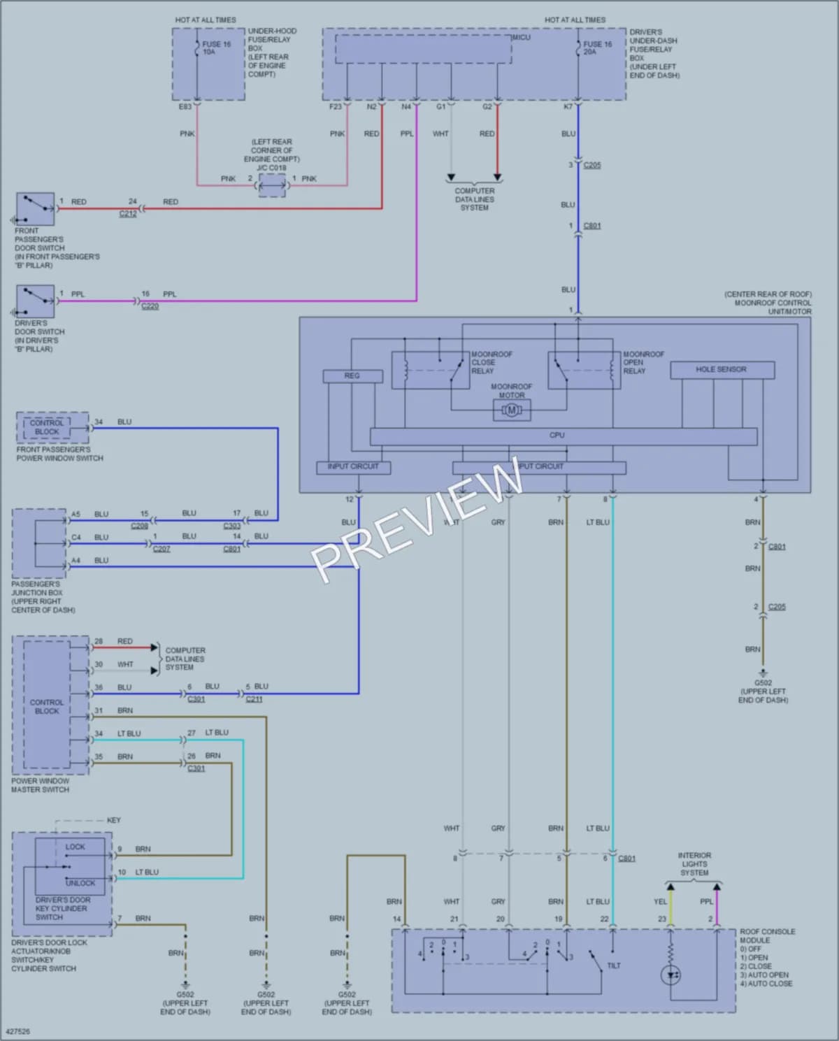 2015 Acura RLX Power Top Sunroof wiring diagram preview
