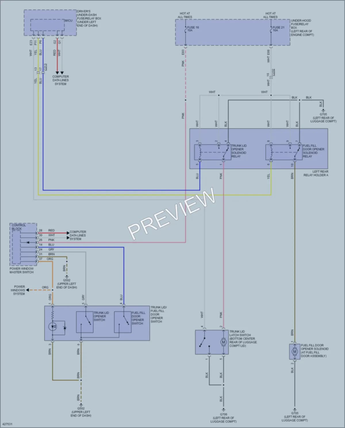 2015 Acura RLX Trunk Tailgate Fuel Door wiring diagram preview