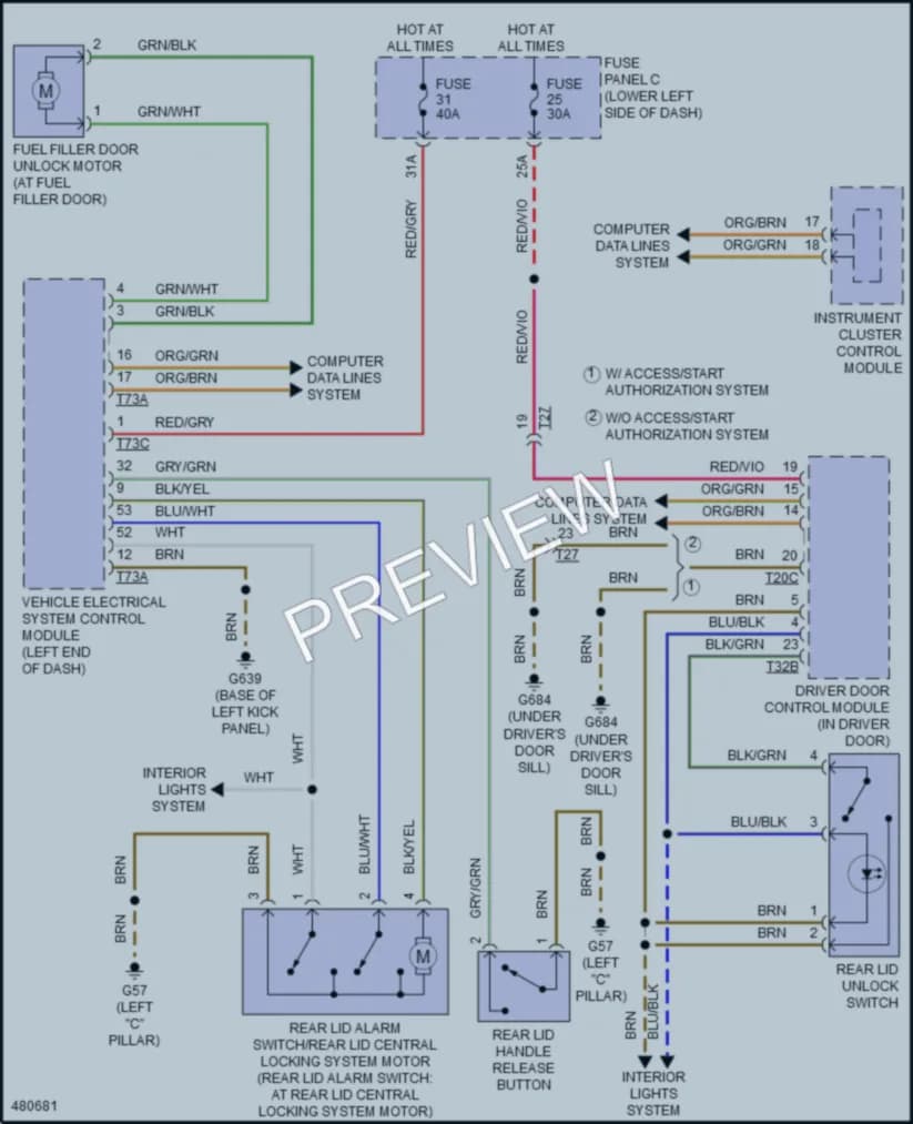 2015 Audi A3 Trunk Tailgate Fuel Door wiring diagram preview