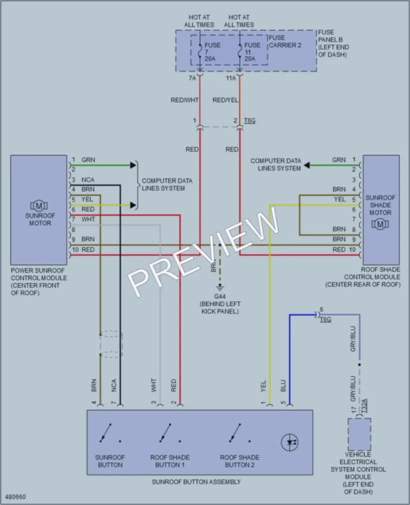 2015 Audi A6 Power Top Sunroof wiring diagram preview