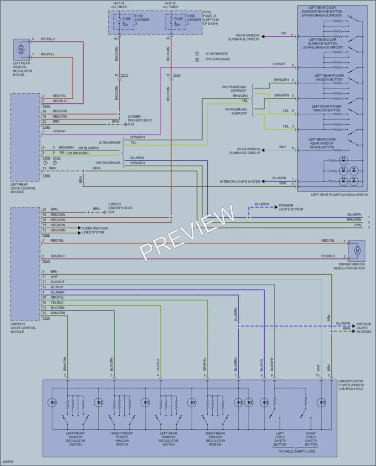 2015 Audi A6 Power Windows wiring diagram preview