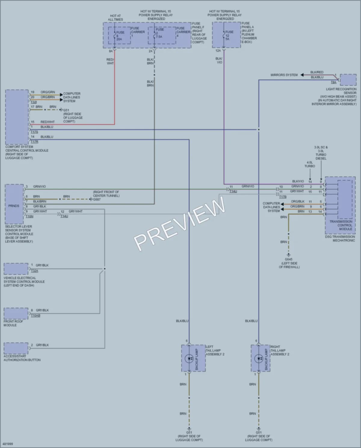 2015 Audi A7 Exterior Lights wiring diagram preview