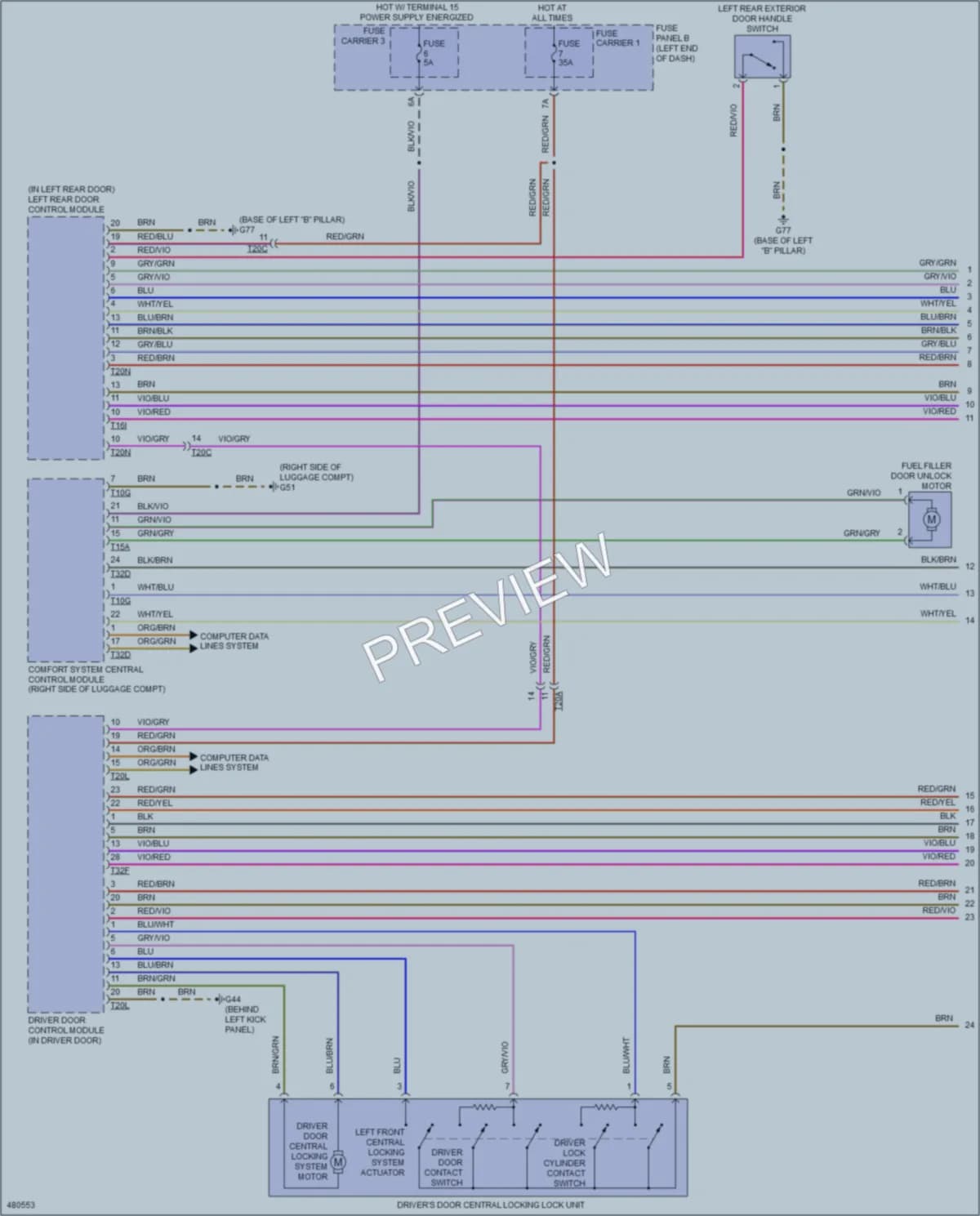 2015 Audi Q7 Power Door Locks wiring diagram preview
